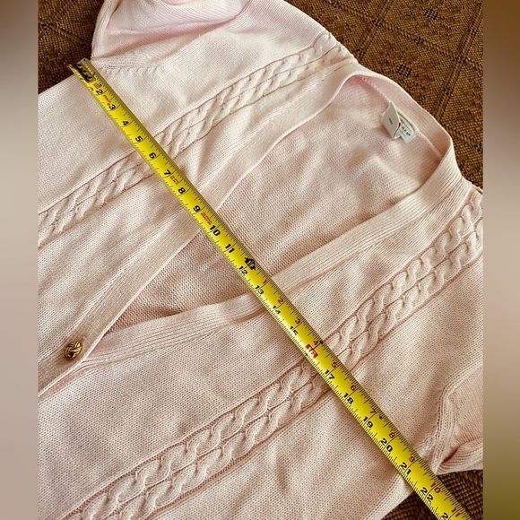 YARNWORKS Pink Knit Half Button Cotton Cardigan Sweater W/ Retro Gold Buttons L - Picture 6 of 7